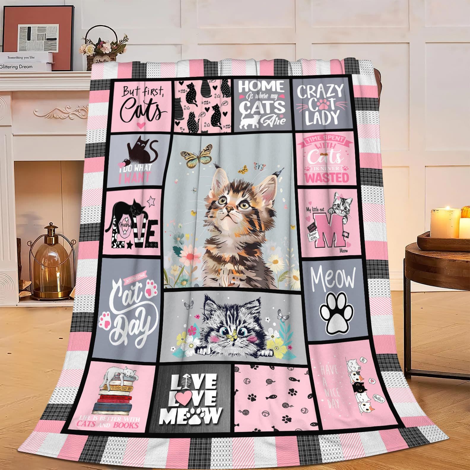 Cross-Border Cute Kitten Blanket Baby Blanket Home Essential Comfortable Flannel Warm Blanket Factory Direct Sale Winter