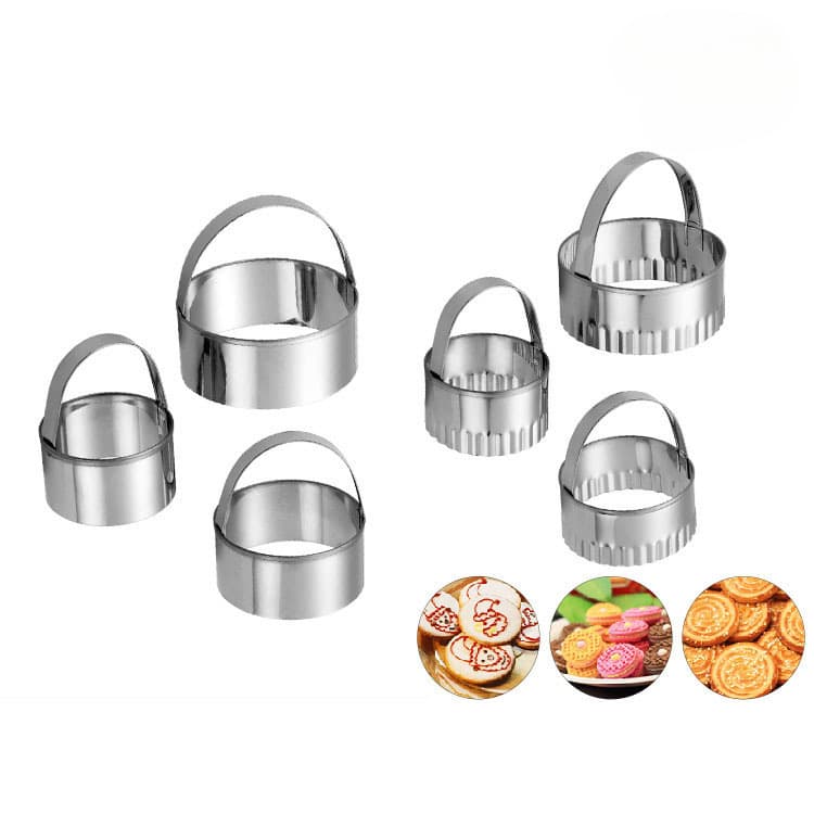 Stainless Steel Cookie Cutter Mousse Ring Baking Mold 3-Piece Set Round Flat Edge Pattern Cookie Stamp Tool