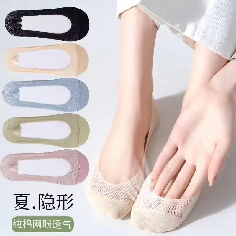 Invisible Socks for Women, Summer Thin Ice Silk Anti-Slip Low-Cut Boat Socks, Cotton Sweat-Absorbing Non-Slip No-Show High Heel Socks