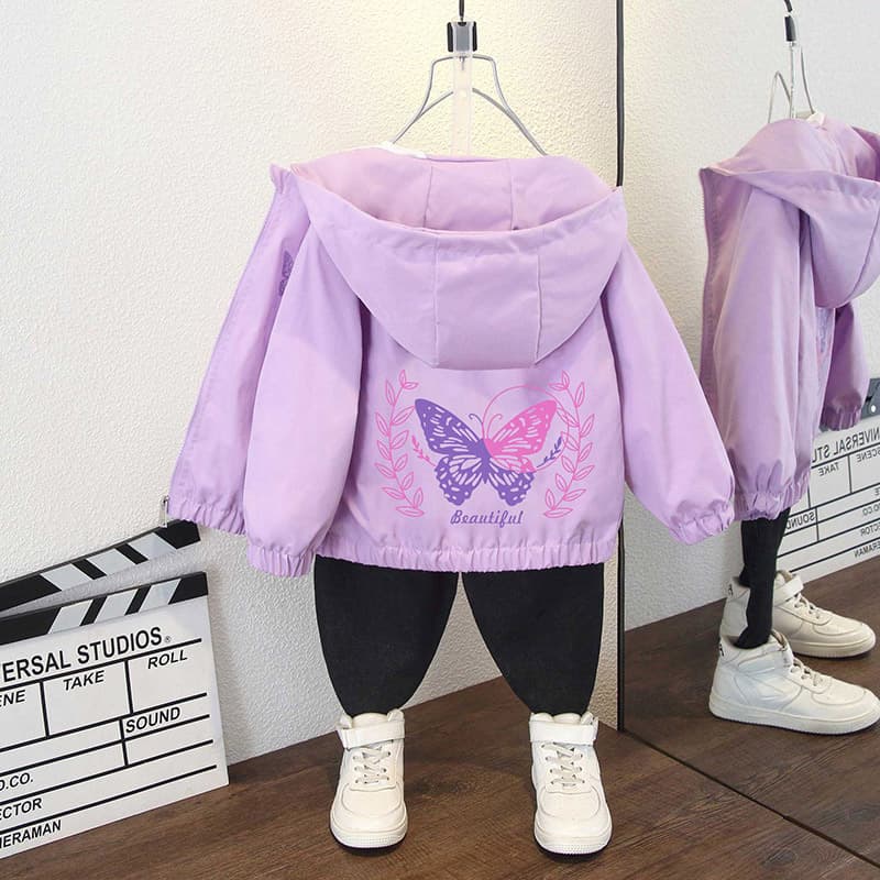 Girls Spring 2025 Thin Fashionable Windbreaker Coat with Hood Casual Long Sleeve Polyester Fiber Soft Processed Zipper Closure Jacket