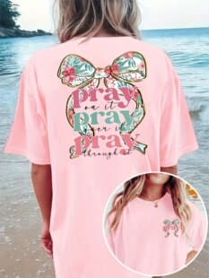 Plus Size Women's Casual Bow and Floral Print T-Shirt - For Prayer, Then Factory Wholesale