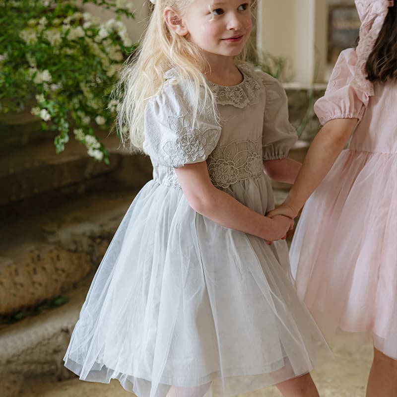 2026 Summer New Strawberry Coral Korean Girls Princess Fancy Embroidered Tulle Short-Sleeve Dress In Stock