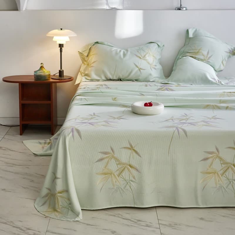 Bamboo Fiber Cooling Bedding Set, Ice Silk Sheet 245*250cm, Machine Washable Air Conditioning Soft Mat