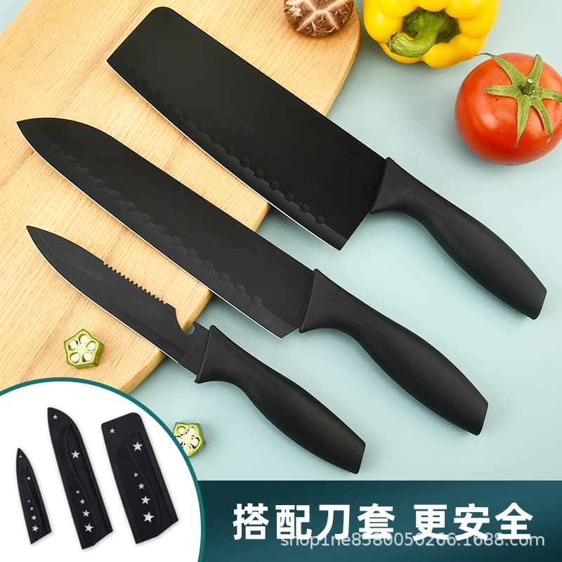Stainless Steel Kitchen Knife Set Black Blade Three Piece Chef's Multifunctional Cooking Knife Gift Set Knives Home Use