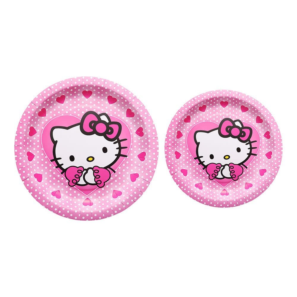 Little Heart KT Cat Theme Birthday Disposable Tableware Tablecloth Paper Plates Paper Cups Cutlery Banner Creative Set