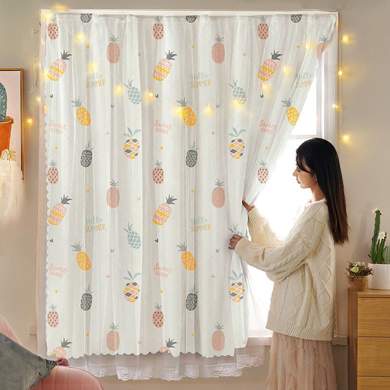 Velvet Curtains, Bedroom Bay Windows, No Drilling Required, Self-Adhesive Blackout, Cross-Border One-Piece Dropshipping, Cartoon Printed Curtains