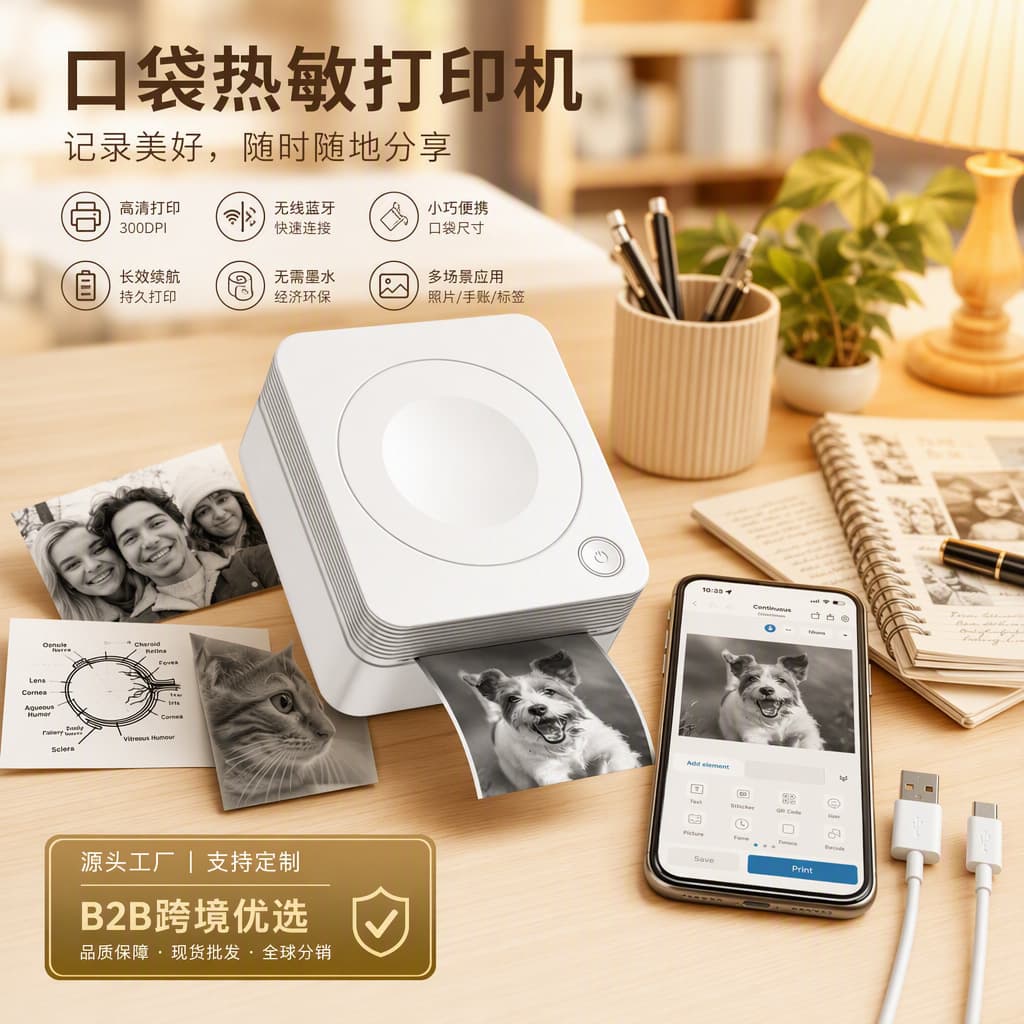 Cross-border Hot-selling Portable Mini Photo Printer Inkless Mobile Phone Bluetooth Connection Thermal Label Printer