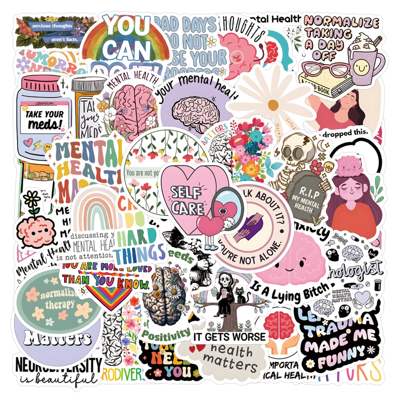 50 Pcs Cross-border Mental Health Stickers Decorative Stationery Water Cup Computer Waterproof Decals