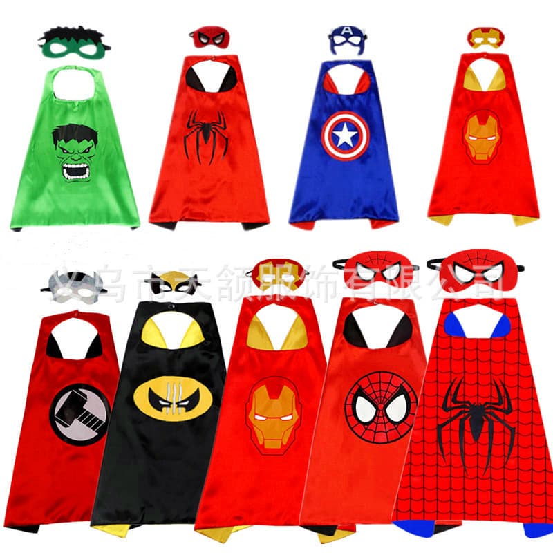 Printed Superhero Children's Cape Movie Role Play Cloak with Velcro Double Layer Performance Costume Festival