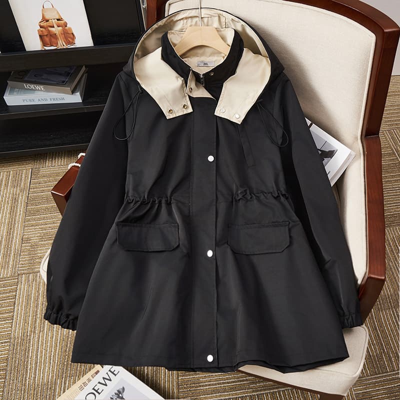 Autumn/winter new fat MM plus-size Korean-style spliced trench coat waist-cinching warm windproof simple jacket top S5561