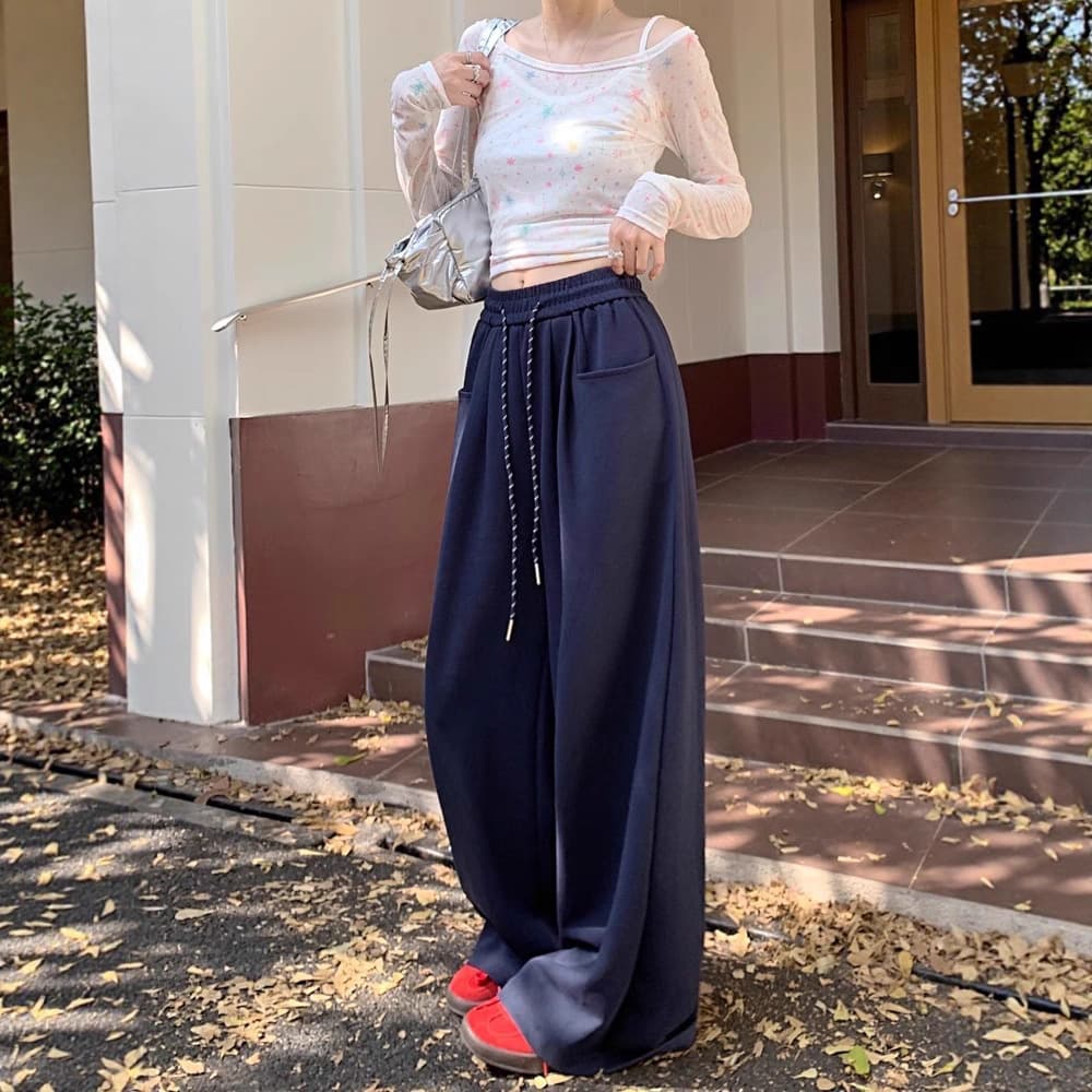 Lazy Style Draped Casual Wide-Leg Pants for Women 2024 New Spring/Autumn High-Waist Floor-Length Straight Trousers