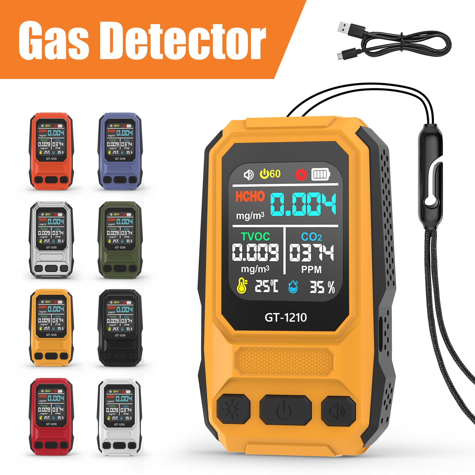 Cross-border mini five-in-one rechargeable air quality detector household formaldehyde TVOC carbon dioxide detector