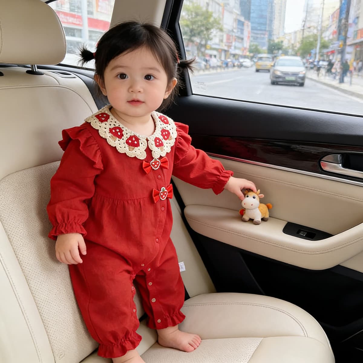 Baby clothes, spring jumpsuit, baby harem long-sleeved rompers, one-year-old full-moon red dress, 100-day celebration