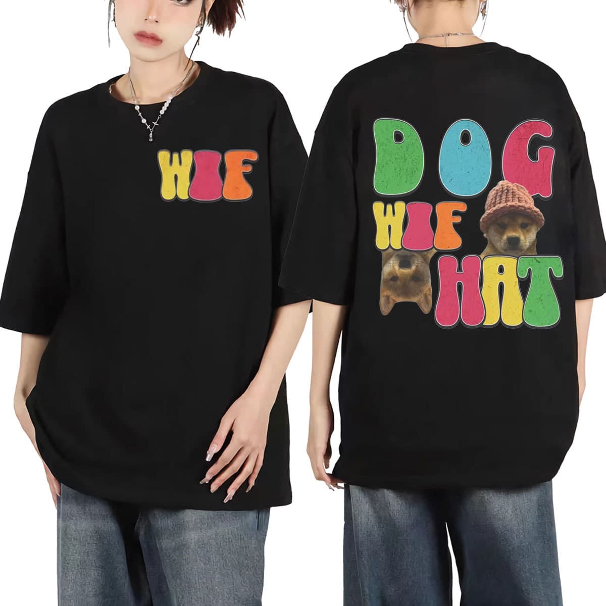Dog Wif Hat Coin Meme T-Shirts Harajuku Y2K Oversized Short