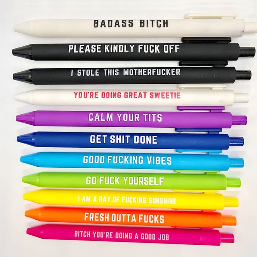 11Pcs Funny Pens 11-Piece Ballpoint Pen Set Signature Fountain Pen Fun Text Press Gel Pen