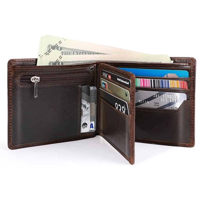 Amazon Short Wallet Men's Genuine Top-Grain Leather Bifold Multi-Function Crazy Horse Leather Wallet