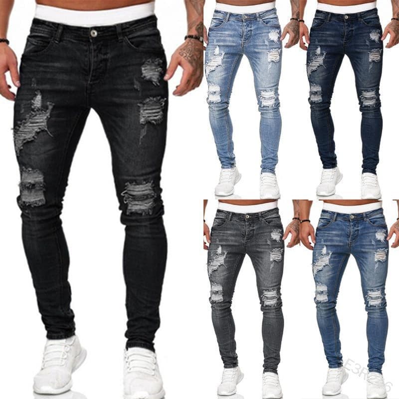 Cross-Border Europe/America Foreign Trade New Men's Jeans, Casual Slim Fit Skinny Men's Ripped Pants Versatile Style