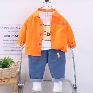 Boys' Spring Set 2023 New Baby Autumn Trendy Shirt Three-Piece Kids' Outfit