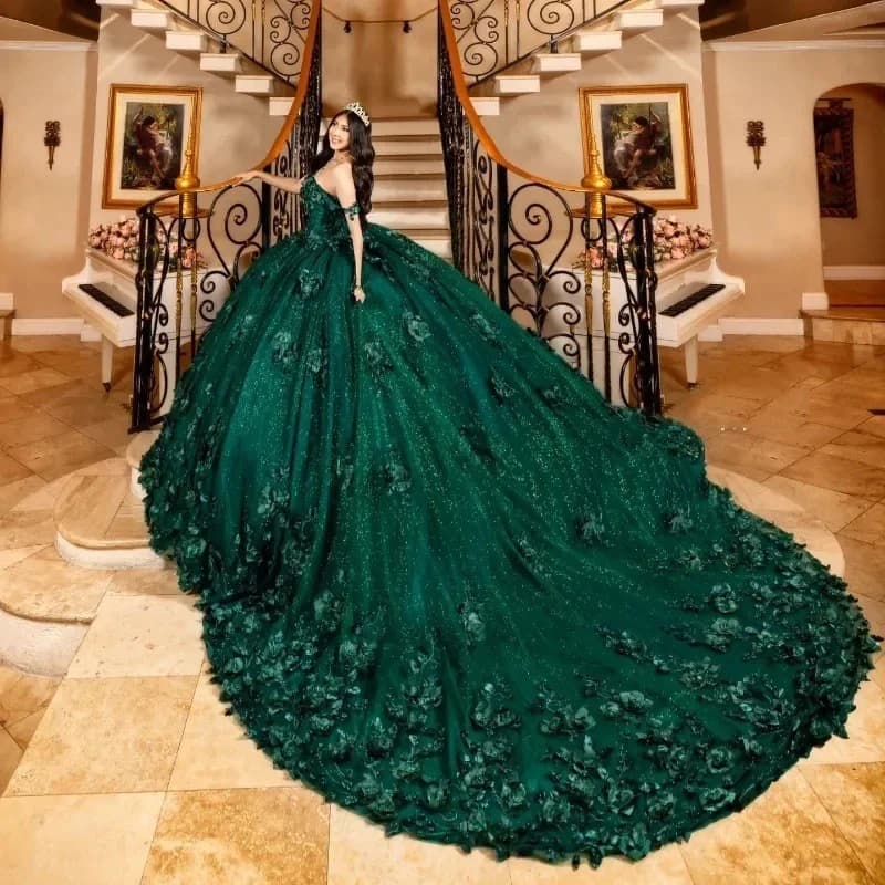 European and American Amazon green evening dress, light luxury, heavy industry, trailing host performance clothing, vocal art test banquet dress
