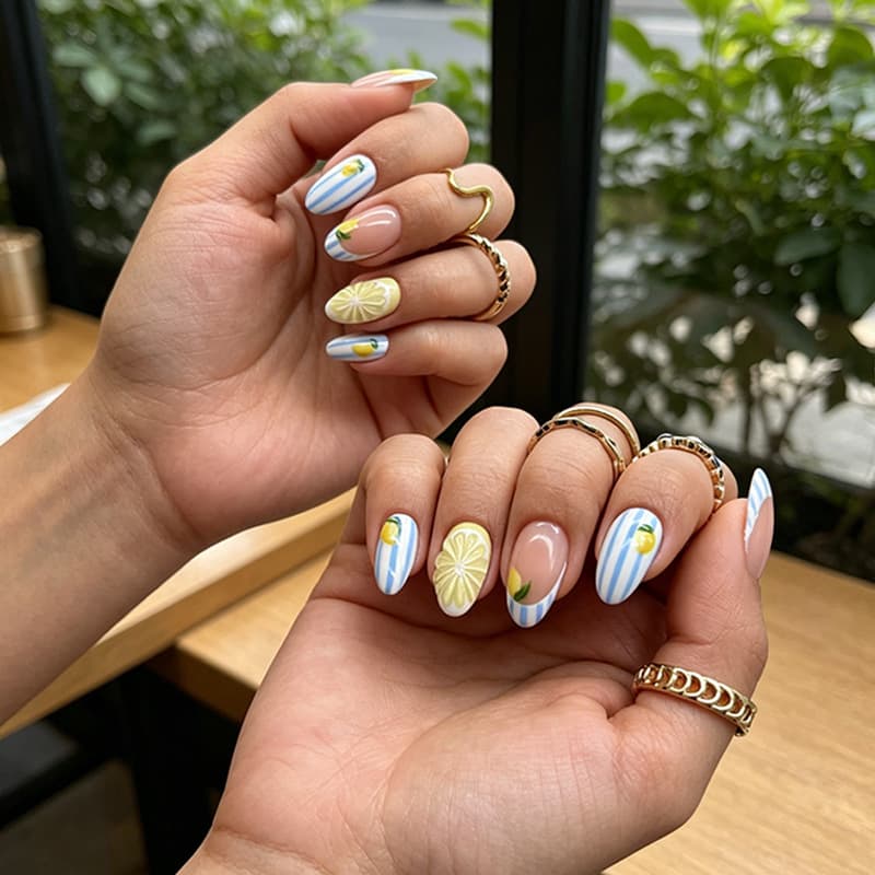 Cross-border Hot Selling 3D Fruit Nail Art Press-On Nails Short False Nails Ins Style Wholesale