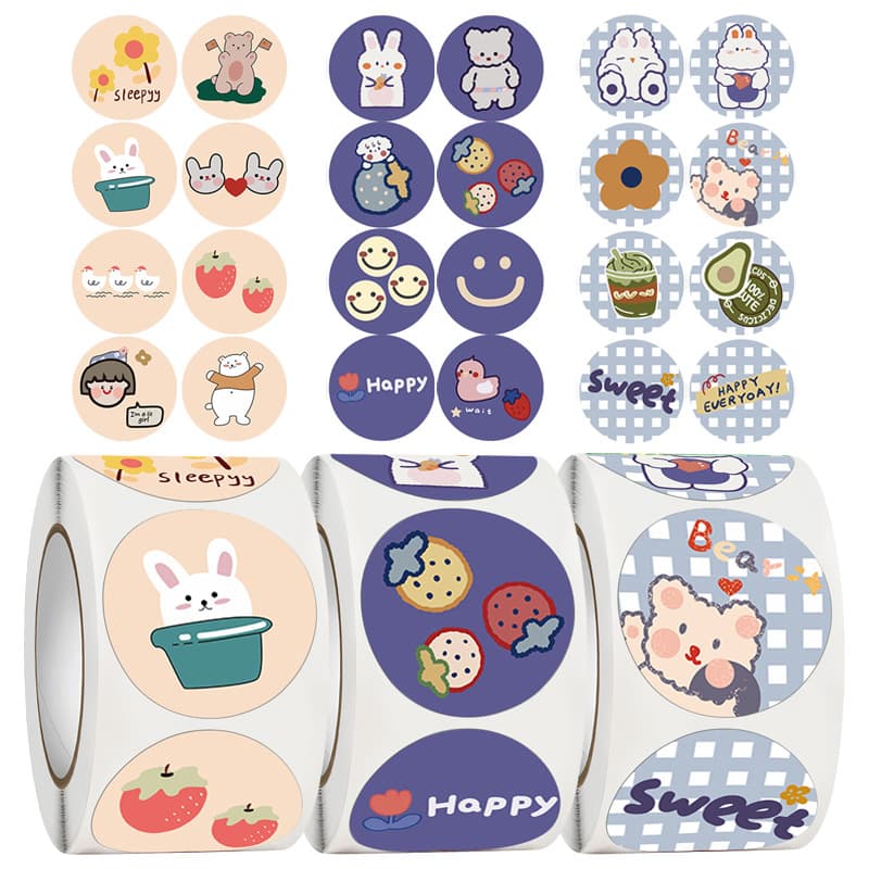 500 Stickers/Roll Cartoon Cute Bear Stickers Ins Style Sealing Stickers Packaging Decoration DIY Journal Diary Labels