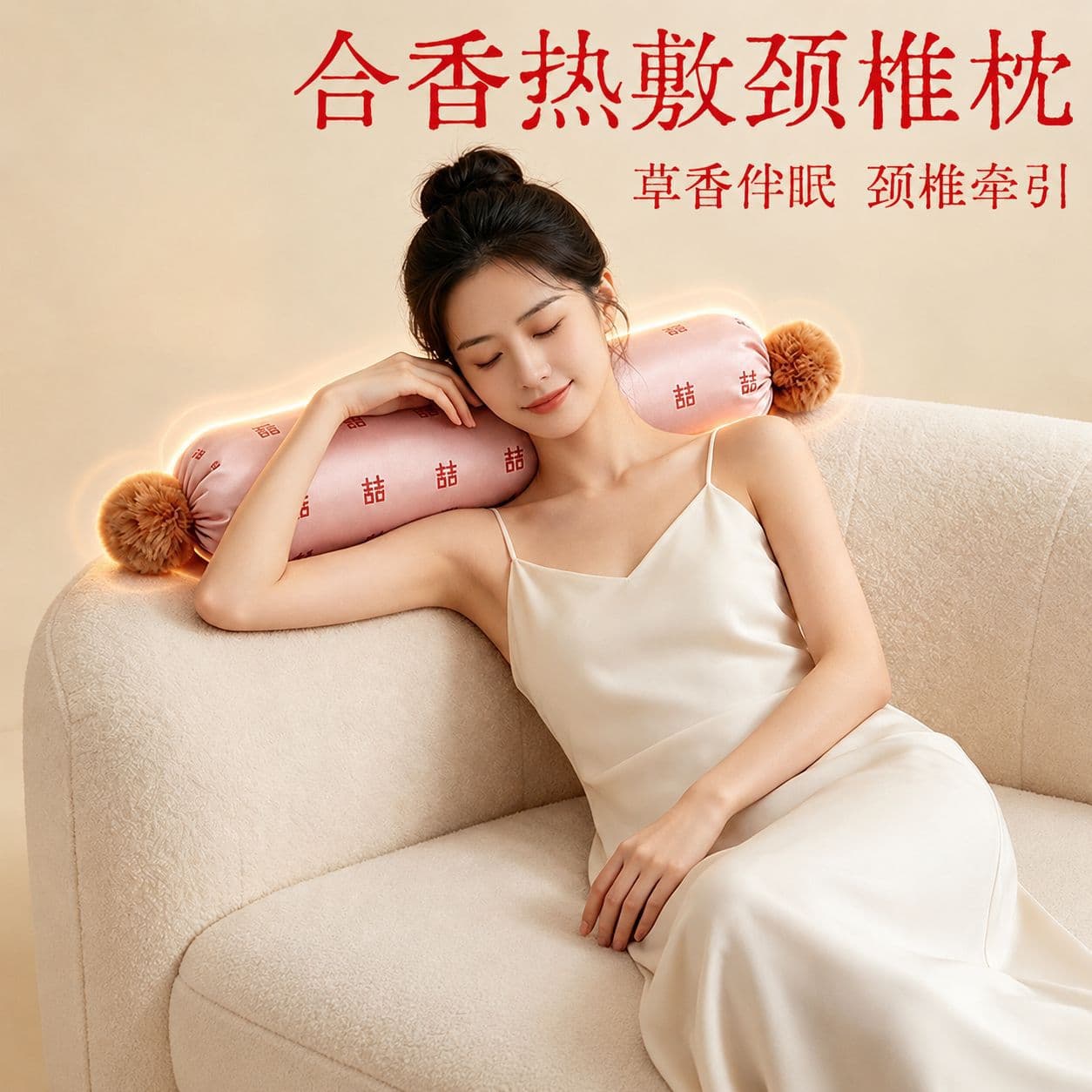 Mugwort Cervical Pillow Heating Pillow Support Neck Sleep Special Pillow Moxibustion Hot Compress Cylindrical Neck Pillow Herbal Pillow