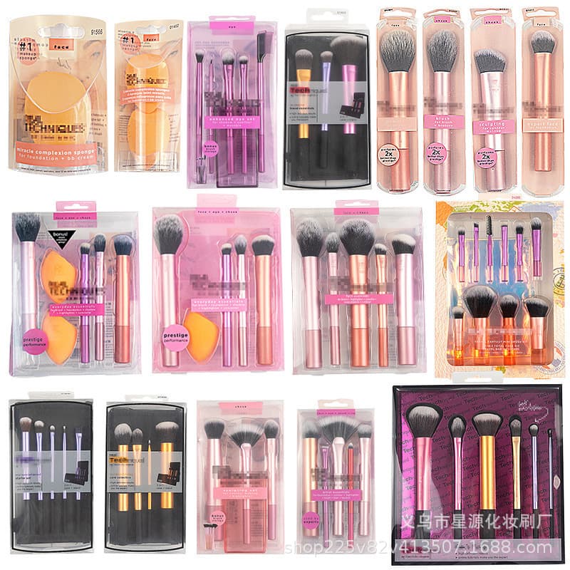 Makeup Brush Set with Beauty Blender Sponge, Foundation Powder Puff, RT Series, Cross-Border Wholesale, Animal Hair Soft Bristle Brushes