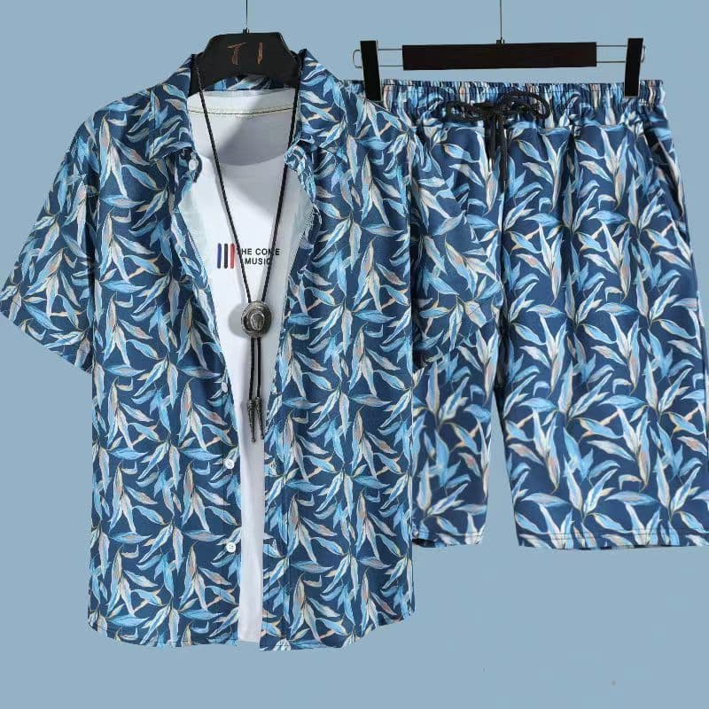 Men's Casual Quick-Dry Hawaiian Beach Set Short Sleeve Floral Shirt and Shorts Couple Matching Two-Piece Set