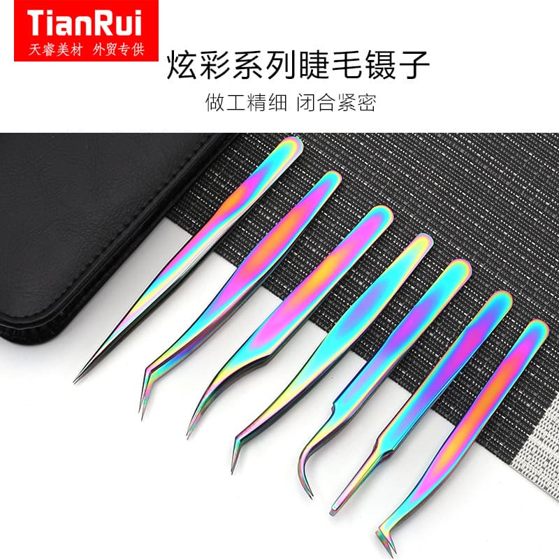 Wholesale grafted eyelashes colorful tweezers beautiful eyelashes blooming tweezers precision color titanium clip gold feather clip dolphin clip straight tweezers