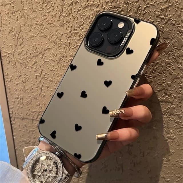 Black Heart Compatible with Apple 15 Color Silver iPhone 14 Pro Creative 13/11 Pro Max Frosted 16e Case
