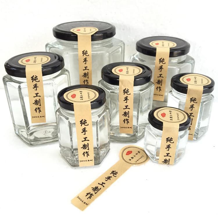 Hexagonal Glass Jar Honey Bottle Canning Jar with Lid for Chili Sauce, Food-Grade Sealed Empty Jar