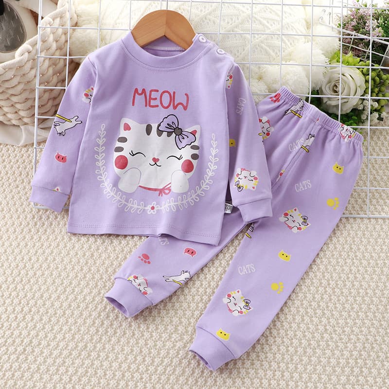 New Kids' Thermal Underwear Set, Pure Cotton Long Sleeve Top and Pants, Boys' Autumn Sleepwear, Girls' Baby Homewear, Wholesale