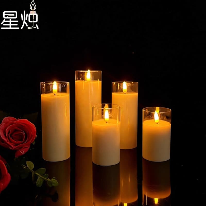 Cross-Border Flickering Candle Lamp, Simulated Glass Wax, Christmas Birthday Wedding Atmosphere Decoration Electronic Candle Light