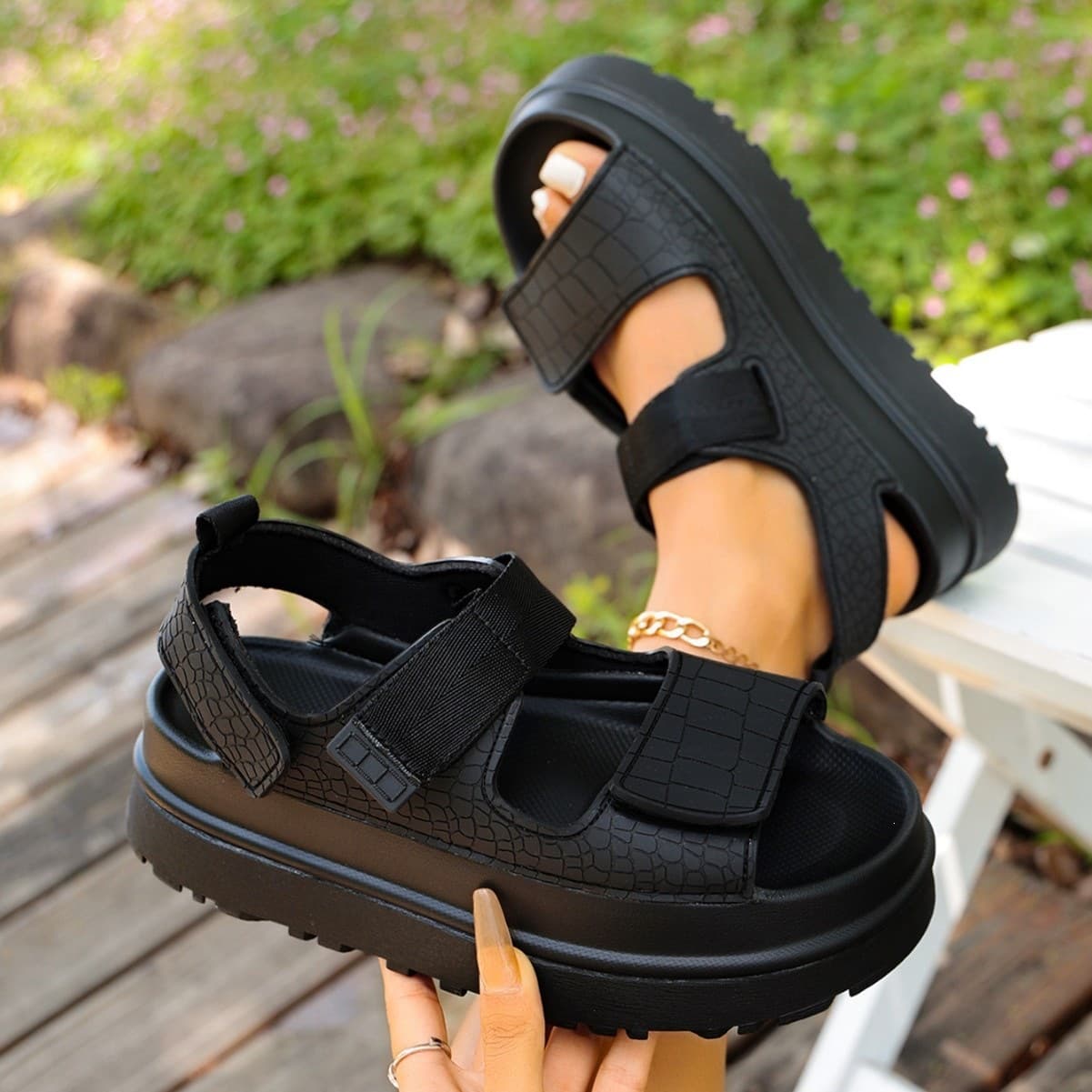 Summer Export Large Size New Thick Sole Sandals UG Light Version Cross-Border Sandals Height Increase Velcro Soft Sole Sandals