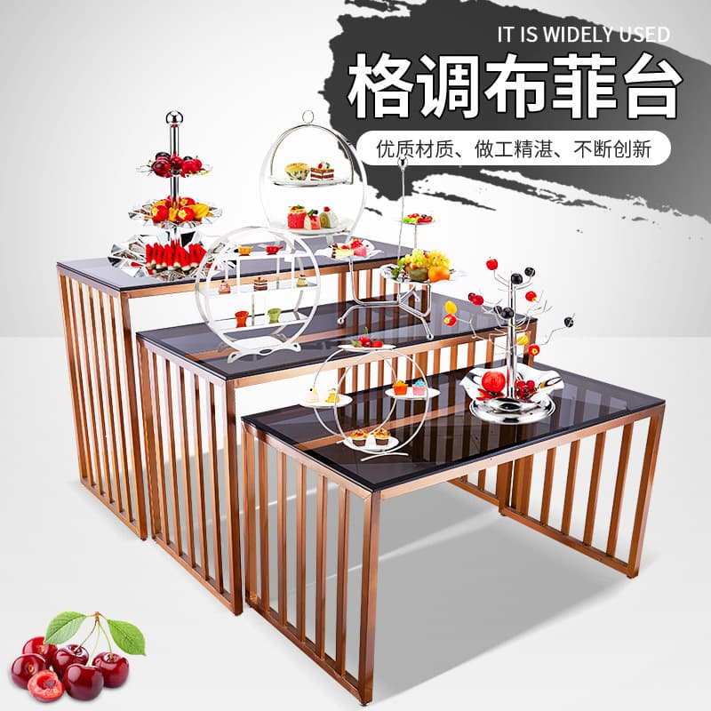 Hotel Glowing Buffet Table Stainless Steel Creative Banquet Mobile Self-Service Tableware Display Rack Chafing Dish Wine Table