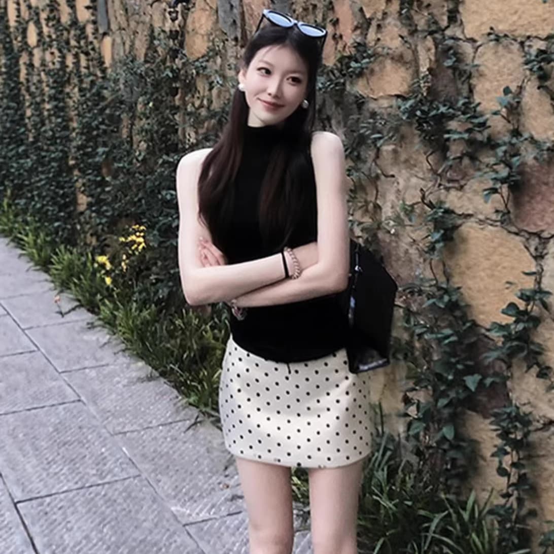 Korean Polka Dot Skirt Set for Women Summer 2026 New Sleeveless Top Korean Style Outfit Petite Stunning Short Skirt
