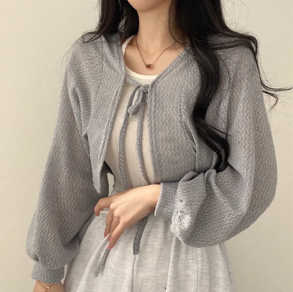 Thai Lantern Sleeve Thin Cardigan Vintage Korean Chic Short Tie Wrap Shawl Long Sleeve Sun Protection Top
