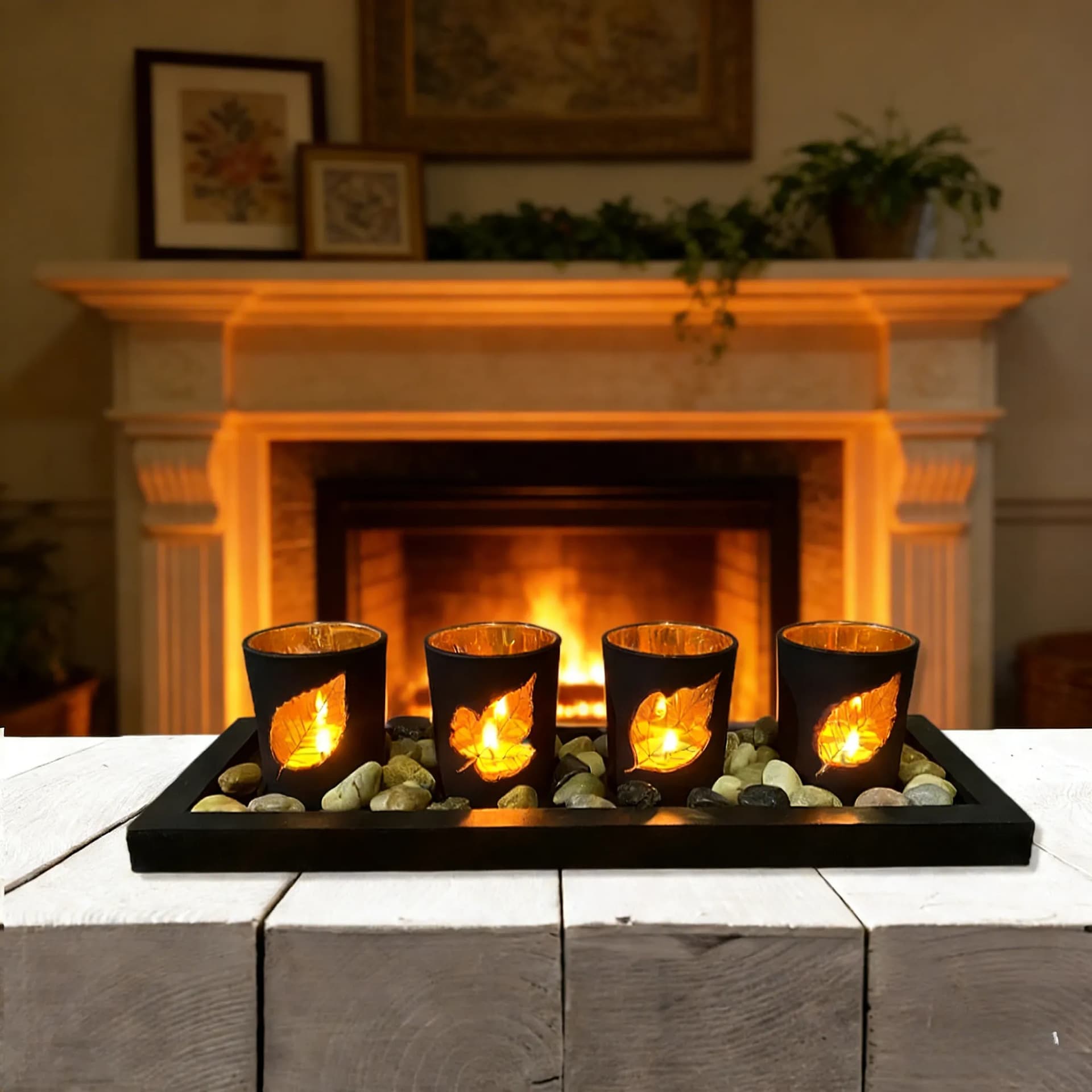 Cross-border Black Gold Hollow Candle Holder Wooden Creative Letter Set Candle Cup Craft Decorative Ornament Dropshipping