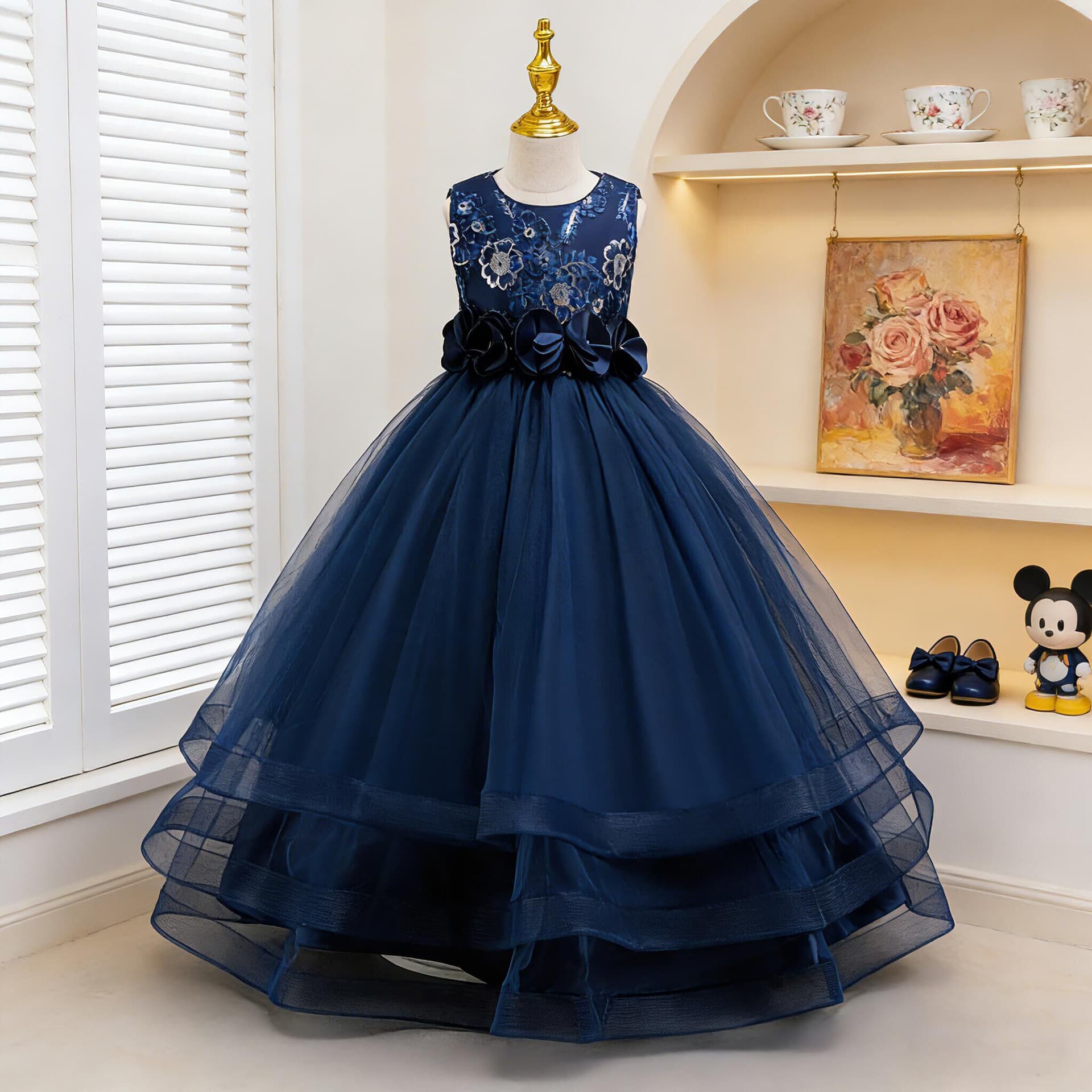 Foreign trade new embroidered sequin sleeveless tutu skirt girls princess skirt three-dimensional flower mesh long skirt photography dress
