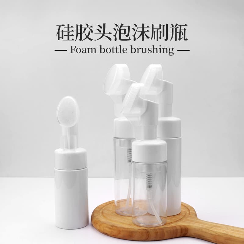 In Stock 100ML Silicone Brush Foam Lotion Press Bottle Facial Cleanser Mousse Foaming Bottle Massage Brush Head Bottle Dispenser