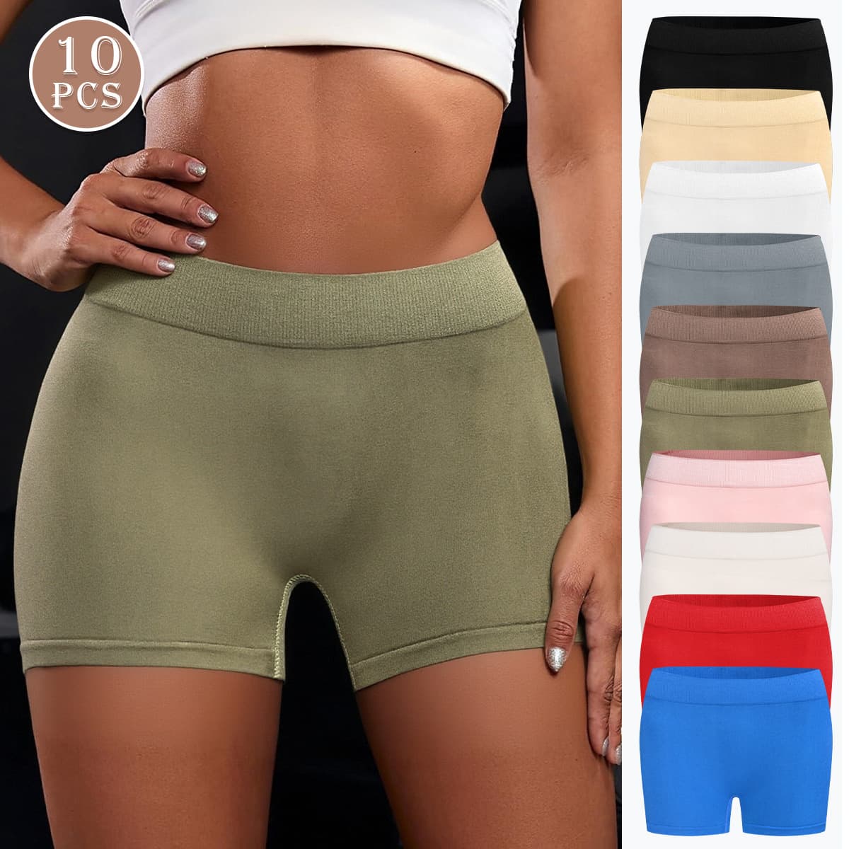 Cross-border EU/US Temu Shein New Seamless Women's Mid-Rise Sports Shorts Solid Color Tummy Control Hip Lift Boyshorts