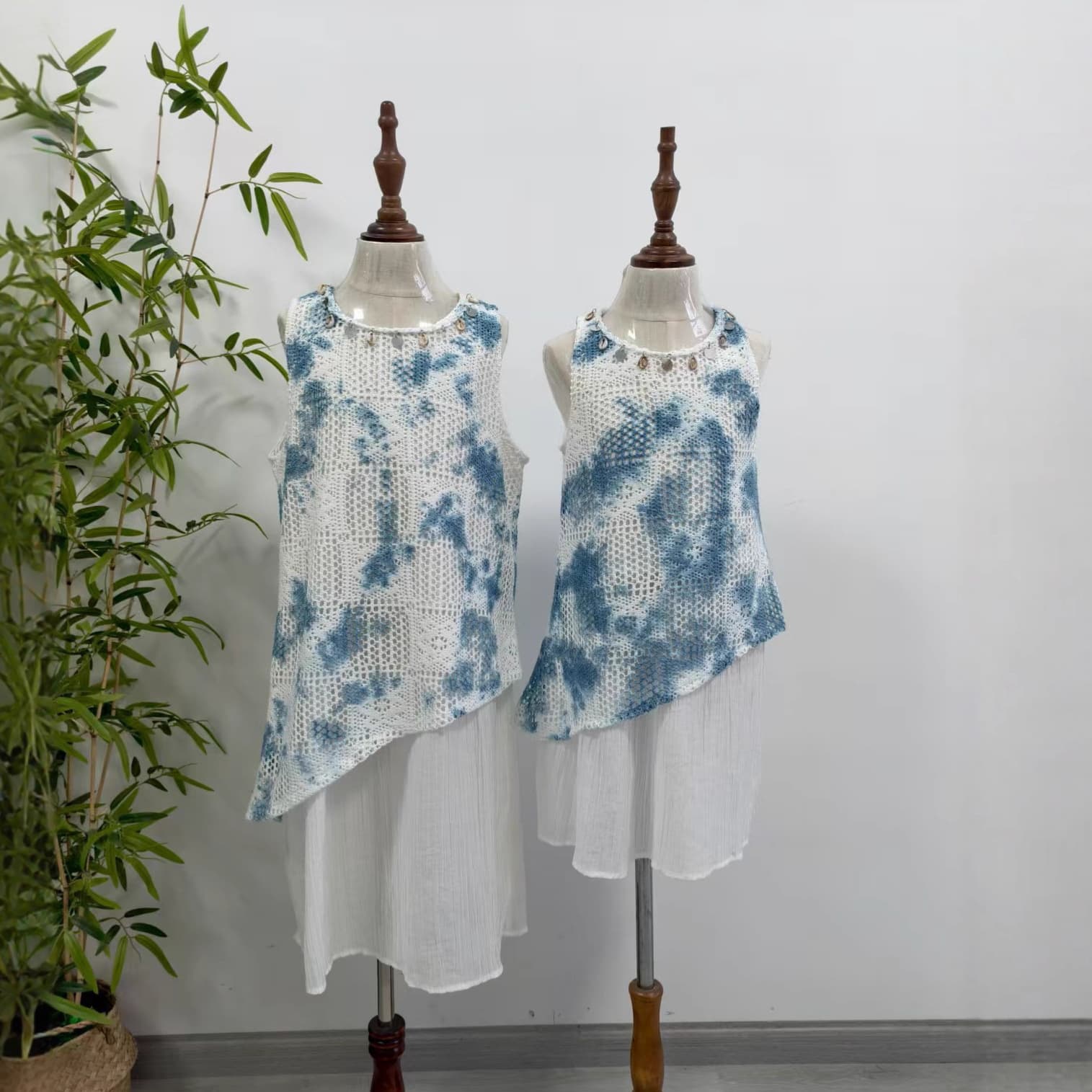 Dali Tie-Dye Blue Indigo-Dyed Chinese-Style Short-Sleeve Dress for Girls, Tie-Dye Long Dress for Girls