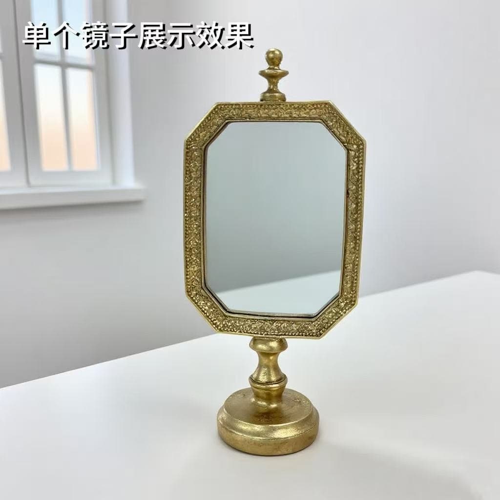 Retro mirror, old gold, living room, Gothic makeup mirror, nostalgic dressing mirror, European style home desktop ornaments