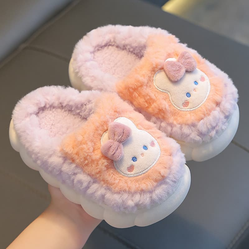 Winter Children's Cotton Slippers, Boys and Girls Warm Non-Slip Fleece-Lined, Parent-Child Back-Wrap, Toddler Baby Plush Cotton Slippers