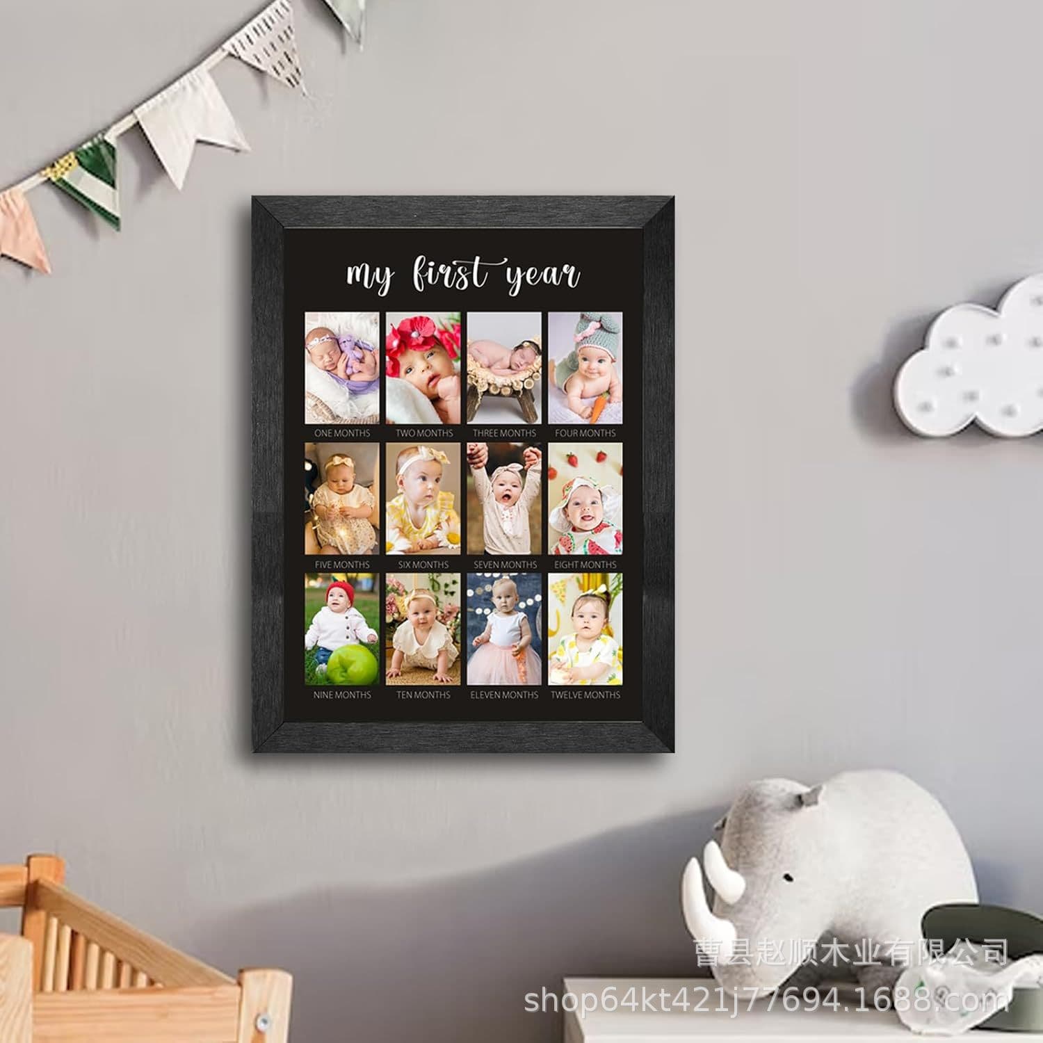 Newborn Monthly Photo Frame 12-Month Baby Keepsake Frame Gender Neutral Baby Wall Hanging Album