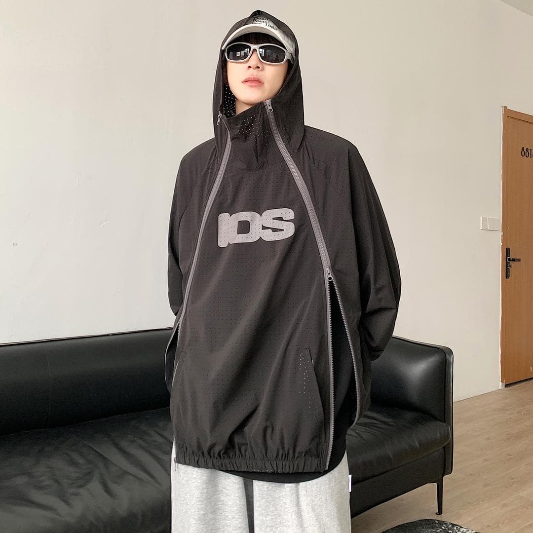 Men's Outdoor Summer Sun Protection Jacket, Double Zipper Hooded Lightweight Fishing Shade Shirt, Couple Mesh Breathable Quick-Dry