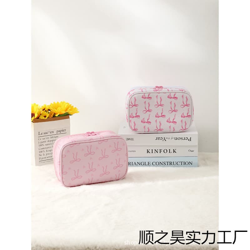 New Cross-Border Transparent Bow Makeup Bag, Simple and Fresh Butterfly Design, Large Capacity Travel Toiletry and Cosmetic Bag