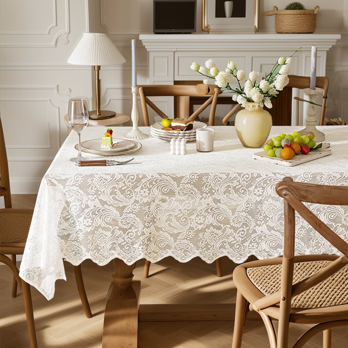 New Cross-Border Warp Knit Lace Phoenix Tail Flower Tablecloth, Universal Countryside Style Dining Table Cloth, Rectangular Table Cover, Coffee Table, Cross-Border