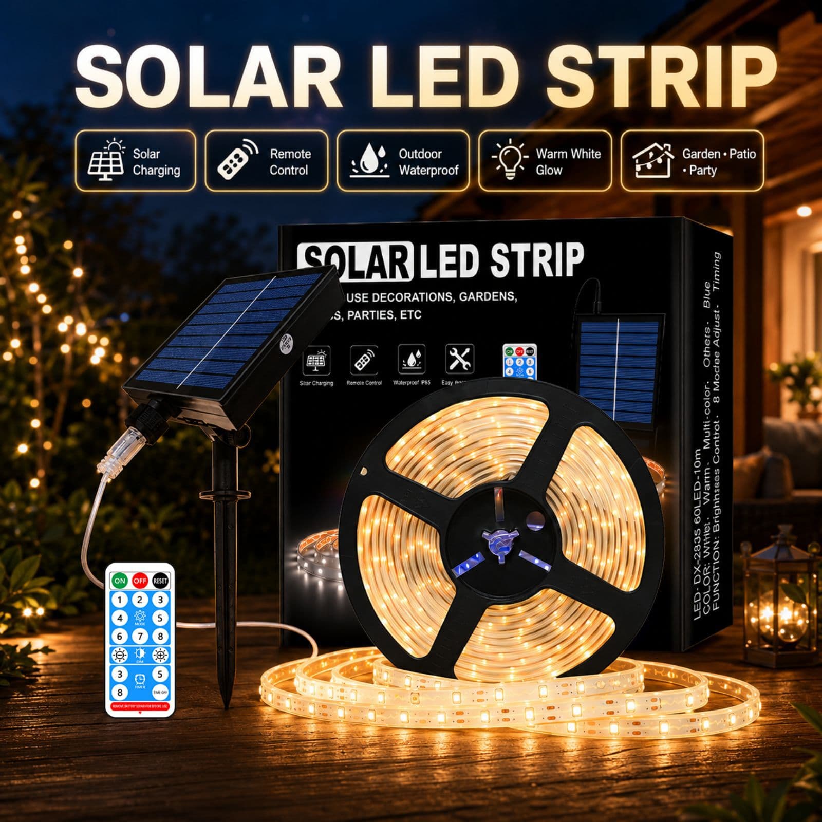 Cross-border Solar Waterproof LED strip European and American IP65 waterproof courtyard solar lights