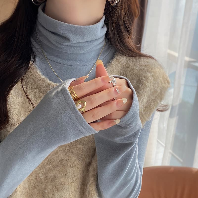 Women's High Collar Base Layer Shirt, Autumn/Winter Premium Style 2023 New Arrival, Mock Neck Inner Fleece-Lined Thick Warm Blue Top